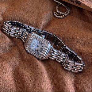 Anthropologie Silver Stainless Steel Crystal-Trim Women's Watch